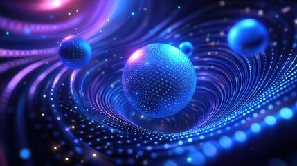 Poster - Dynamic blue spheres in cosmic swirl abstract illustration digital art dark background futuristic concept
