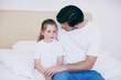 © peopleimages.com - Daughter, dad and morning for speaking in home, hug and love for kid in childhood relationship. Peace, portrait and embrace for protection or security, support girl and gratitude to father in bedroom