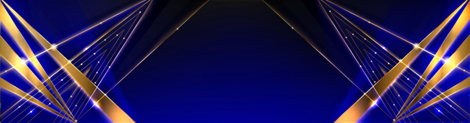 Poster - blue gold award ceremony stage backdrop - elegant crisscross geometric lines overlay on dark backgro