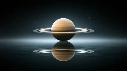 Poster - A tranquil lake reflecting a sky where celestial bodies are much closer, with Saturn s rings stretching across the horizon, deep colors, high contrast, breathtaking realism, hyper-detailed, fantasy