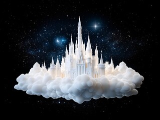 Poster - a celestial cathedral floating in space, made entirely of constellations and cosmic dust, glowing so