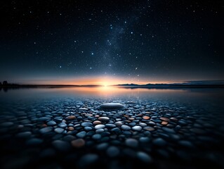 Poster - A tranquil river where the water flows upward, defying gravity, reflecting an inverted starry sky, poetic and mesmerizing, high-resolution, surreal realism, cinematic lighting, conceptually striking