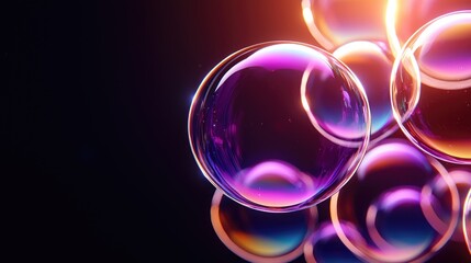 Poster - Floating bubbles dance in colorful light abstract environment close-up view science concept