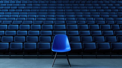 Poster - Solo blue chair in empty auditorium modern interior design minimalist style photographic perspective