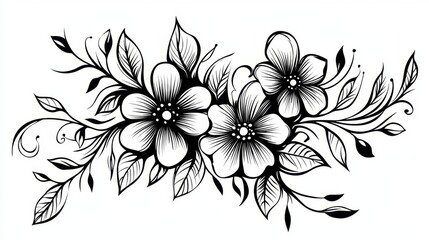 elegant black outline floral monogram design for creative projects.