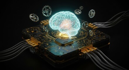 Poster - Artificial Intelligence Brain Neural Network Circuit Board Digital Technology Concept