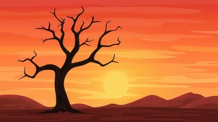 Poster - A silhouetted tree stands against a vibrant sunset, creating a serene yet dramatic landscape.