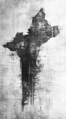 Poster - Abstract vertical composition with grayscale textures featuring a dark central shape and distressed effects