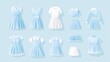 © Fauzerene - Collection of Blue and White Dresses and Skirts on Soft Background