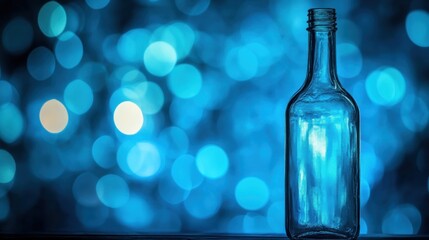 Poster - Empty glass bottle on bokeh background.
