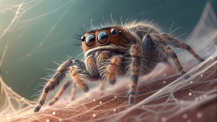 Wall Mural - close-up of a jumping spider: a captivating macro view of a jumping spider, showcasing intricate det