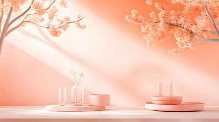 Poster - A serene, pastel setting featuring pink decor, delicate flowers, and soft lighting, creating a calming and inviting atmosphere