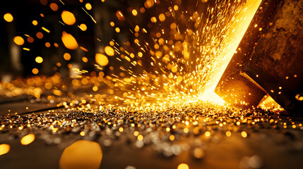 Aufkleber - A close-up of sparks flying from metalwork, showcasing the intensity and beauty of the welding process in a dynamic industrial environment