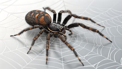 Wall Mural - spider on web: a close-up image of a large, detailed spider perched on its intricate web, showcasing