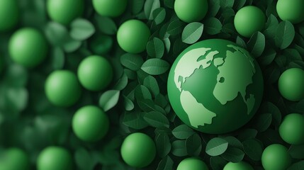 Aufkleber - A green globe surrounded by circular shapes and leaves, symbolizing environmental awareness and sustainability.