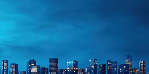Poster - A stunning city skyline illuminated at night, showcasing modern architecture against a deep blue sky.