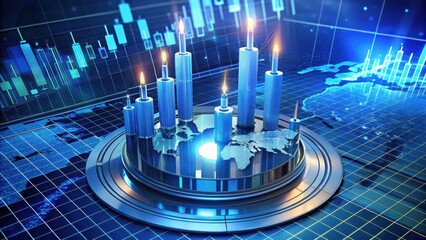 Poster - Candle Chart: Depicts a captivating candle chart visualization, symbolizing the fluctuating world financial market, with lit candles as the graphical representation. 