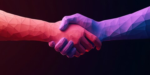 Poster - Two stylized hands in a handshake, representing unity and collaboration, with a vibrant gradient background.
