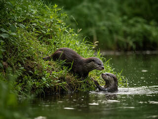 helping paw: otter duo in the wild