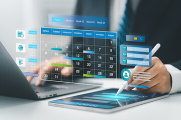 business planning calendar agenda work schedule and project management concept. businessman manages 