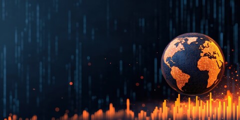 Fototapete - A stylized digital globe surrounded by vibrant orange lines, symbolizing data flow and connectivity in a technology-driven world.