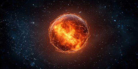 Poster - A vibrant, fiery celestial body surrounded by a starry background, evoking a sense of cosmic energy and explosive beauty.