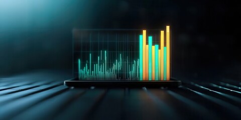 Fototapete - A sleek 3D graph displays rising data trends against a dark backdrop, emphasizing technology and analytics.