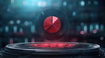 Fototapete - A futuristic digital interface featuring a rotating red pie chart against a glowing, high-tech background.