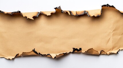 Poster - A close-up view of a paper with a burnt hole, highlighting the jagged, burnt edges and the raw texture of the paper, isolated on a white background