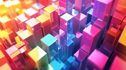 Poster - A colorful array of cubes in 3D digital space, creating an abstract, vibrant atmosphere that embodies modernity, digital creativity, and innovation