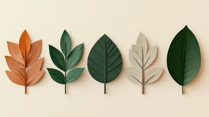 Poster - A collection of stylized leaves displayed in varying shades, showcasing nature's diversity against a neutral background.