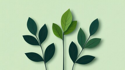 Poster - A minimalist design featuring green leaves on a soft green background, symbolizing nature and tranquility.
