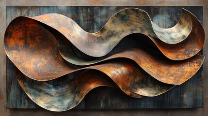 Aufkleber - A dynamic abstract metal piece with flowing organic textures and earthy tones, representing a fusion of modern art and industrial design aesthetics