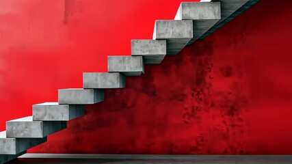 Poster - Red wall with a concrete staircase leading up to it. The staircase is empty and the wall is bare