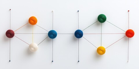 Aufkleber - Colorful geometric shapes connected by lines, arranged in a structured pattern on a white surface, showcasing creativity and design.