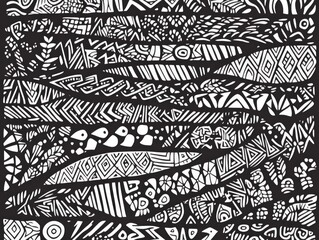 Poster - Abstract monochrome pattern with detailed geometric shapes creating dynamic textures and visual complexity