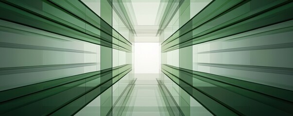 Aufkleber - A modern, abstract image featuring green glass panels converging toward a bright light, creating a sense of depth and perspective.