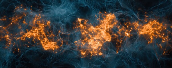 Aufkleber - Abstract image featuring swirling blue and orange elements, resembling flowing energy or fire against a dark background.