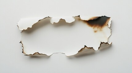 Poster - A paper with a burnt hole in the center, showcasing the singed edges and intricate texture of the burn, isolated on a clean white surface