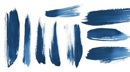 Poster - A set of grunge blue brush strokes painted in oil on a white background, isolated for a bold, artistic design, with sharp edges and rich texture