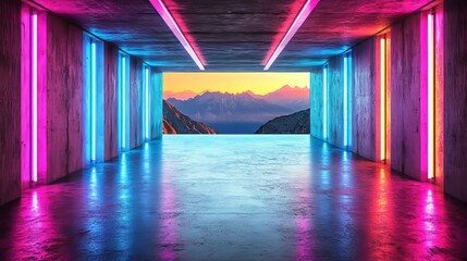 Poster - An energetic abstract interior characterized by polished concrete walls and bright ceilings, establishing a contemporary architectural mood in a creative area