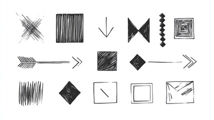 Poster - A set of hand-drawn shapes including squares and arrows, isolated on a white background, showcasing simple yet creative geometric designs