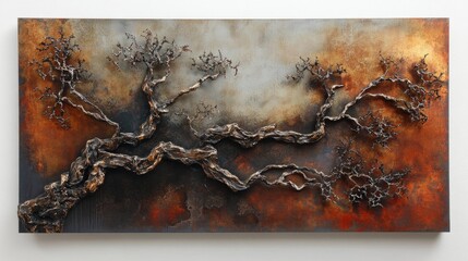 Poster - A striking abstract metal artwork with organic textures and earthy tones, perfect for modern decor or industrial design spaces with a contemporary vibe
