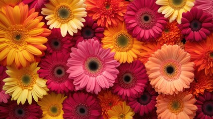 Poster - A vibrant floral background featuring a mix of colorful gerbera daisies and chrysanthemums, creating a lively and cheerful atmosphere for events or designs