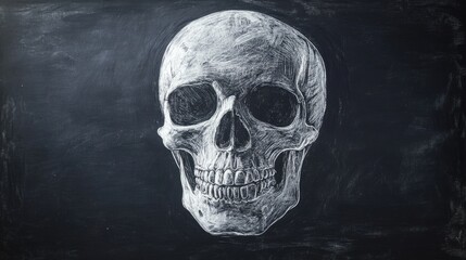 Aufkleber - A white chalk skull icon hand-drawn on a blackboard with visible texture, giving the image a grunge and raw artistic look, isolated on a dark backdrop