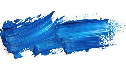 Poster - Bold, grunge blue oil paint brush strokes isolated on white, highlighting the raw texture and artistic energy of the strokes