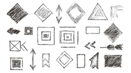 Aufkleber - Various hand-drawn shapes like squares and arrows, isolated on white paper, ideal for creative projects, design work, or educational visuals