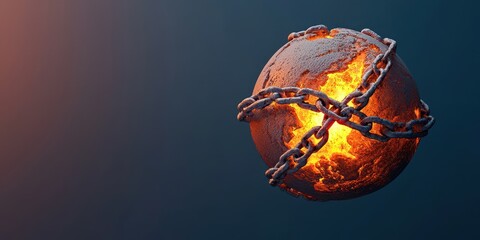 Poster - A fiery sphere bound by chains, set against a dark backdrop, evoking themes of confinement and intensity.