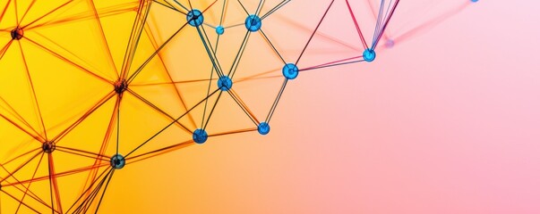 Fototapete - A vibrant abstract graphic featuring interconnected nodes and lines, blending warm colors with modern design elements.