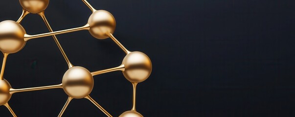 Aufkleber - A close-up of a 3D molecular structure featuring golden spheres connected by lines, set against a dark background.